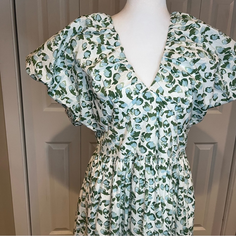 Crown & Ivy, society social /NWT Green Maxi Dress puffy sleeve tie back, Size 12 - Picture 10 of 16